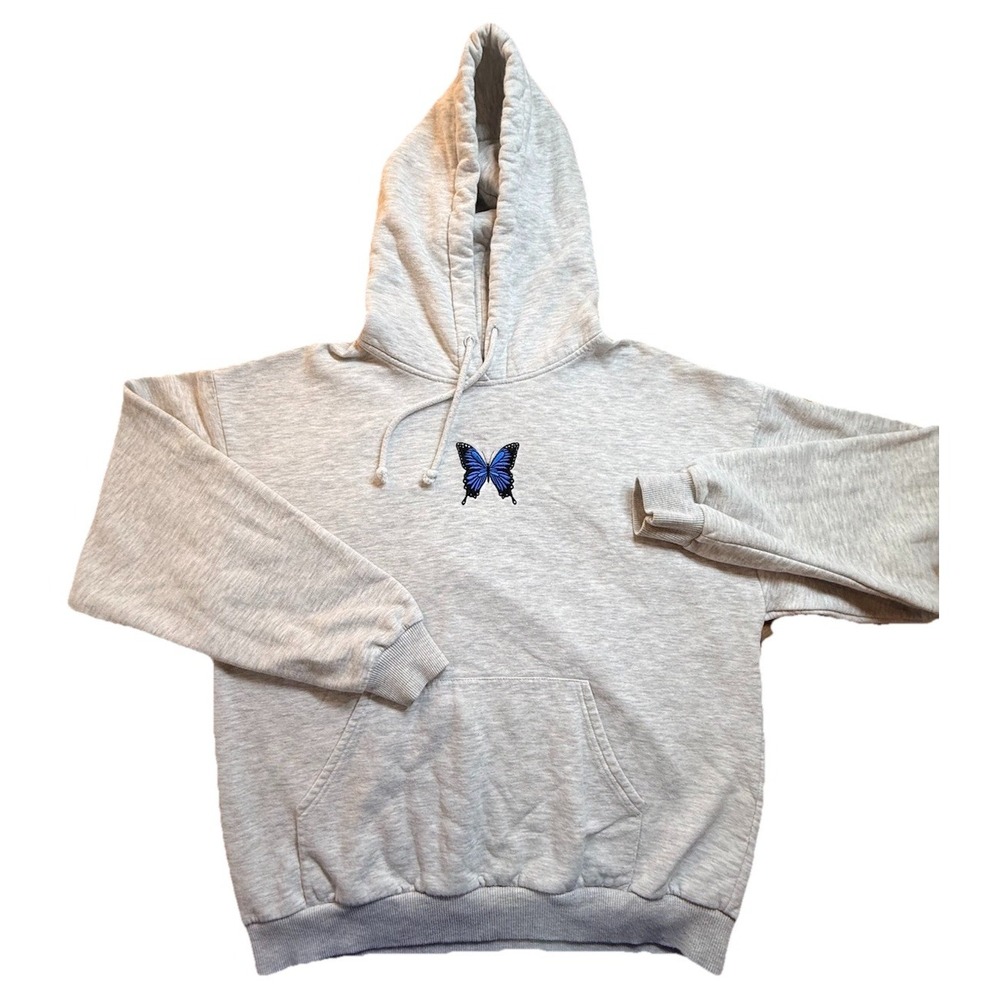 Local Hero's Heather Gray Embroidered Butterfly Graphic Hoodie Wmns M Sweatshirt